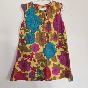 Pink Chicken Kids Yellow Floral Pintuck Sleeveless Dress Girls Size 4T Boho